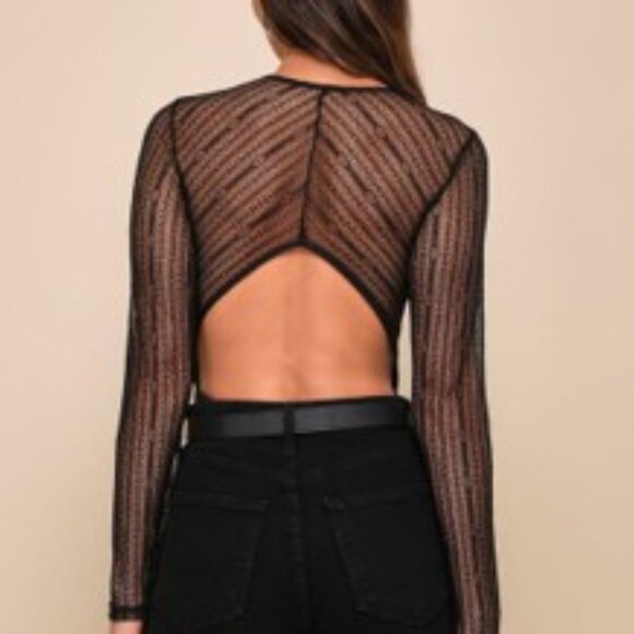 Lulus Casita Sexy Sheer Lace Long Sleeve Bodysuit Deep V-Neck Black Medium NWT - Picture 14 of 14